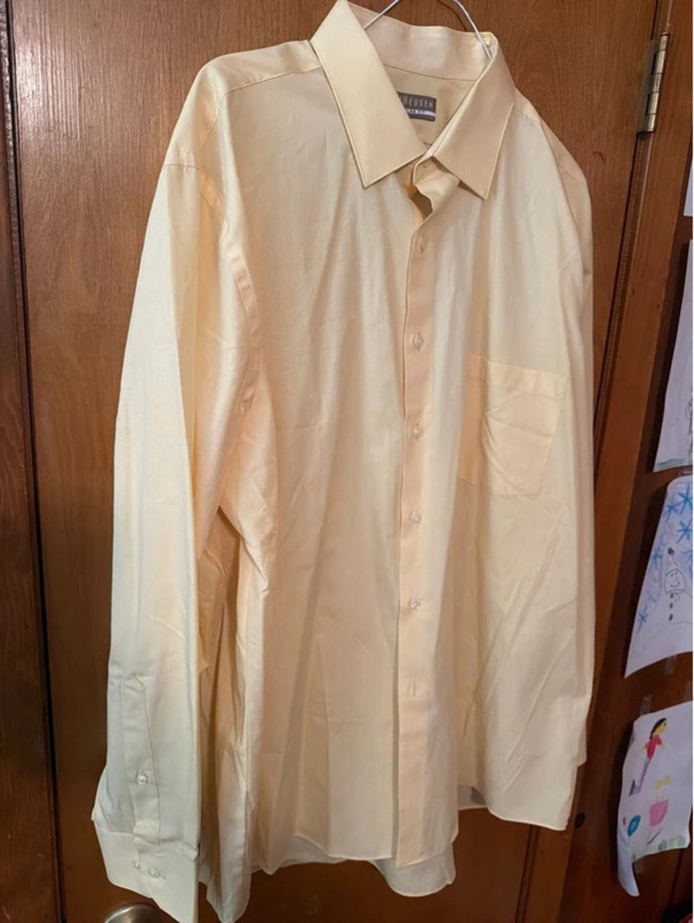 Van Heusen Men’s Dress Shirt 17.5 34/35 Regular Fit Cream Ivory Long Sleeve